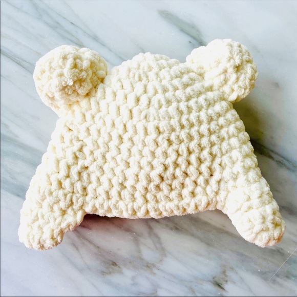 Teddy Bear Hat•NEW•Hand-Knitted Baby Hat•Softest Ivory Yarn•Little Ear Flaps•OS - Picture 4 of 6